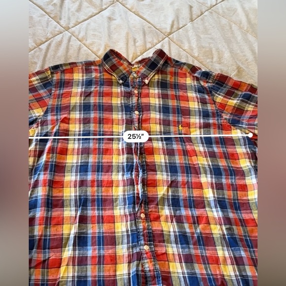 Polo Ralph Lauren Big & Tall plaid 100% LINEN Short Sleeve Button Shirt 2XLT - Picture 2 of 4
